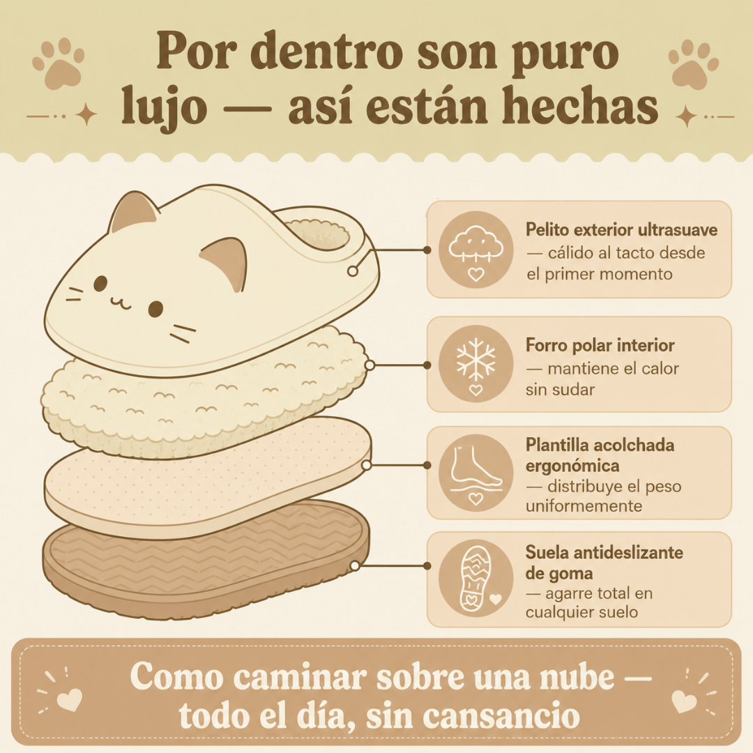Pantuflas Peludas con Huella de Gato